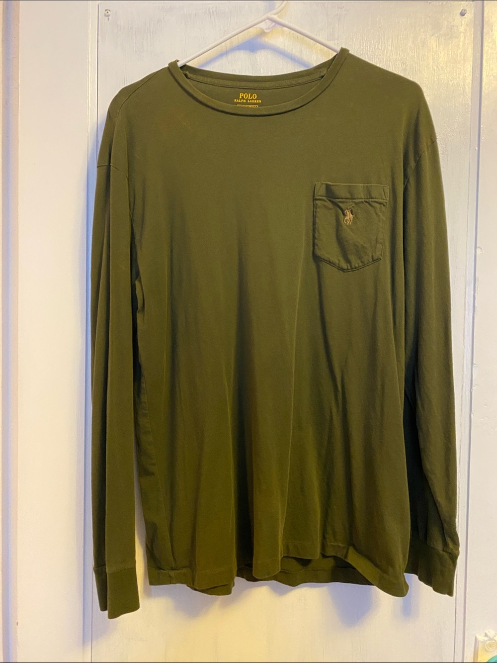 Polo by Ralph Lauren Olive Green Long Sleeve Pocket Tee - Classic Crew